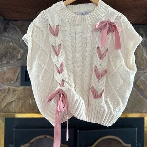 MAC Collection Cable Knit Sweater Vest Women’s L Ribbon Bow Cottagecore